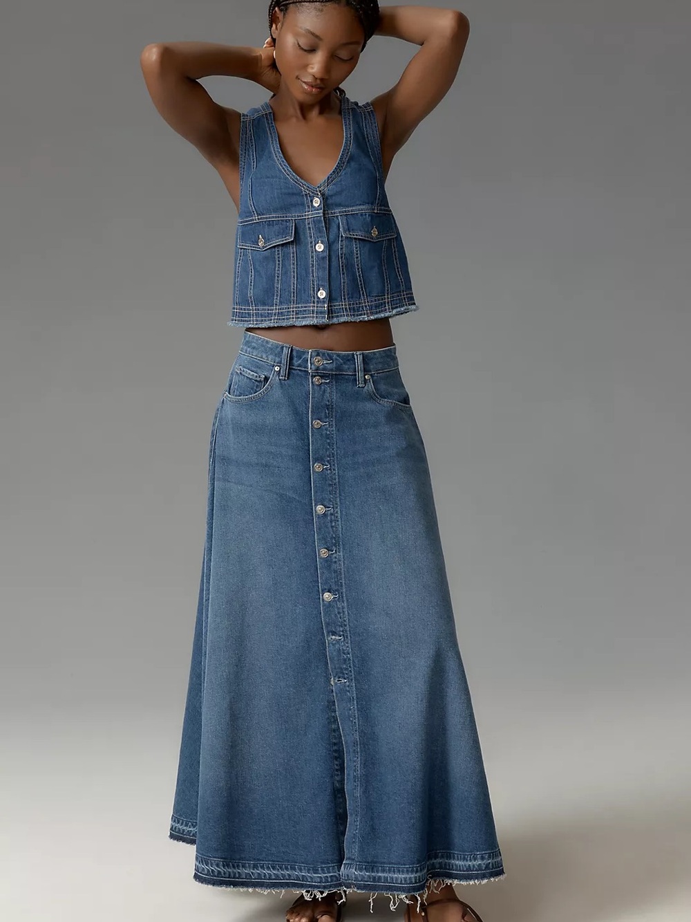 Anthropologie Pilcro Coastal Cutoff V-Neck Denim Top, Denim Dark, Size XXS - Picture 5 of 6